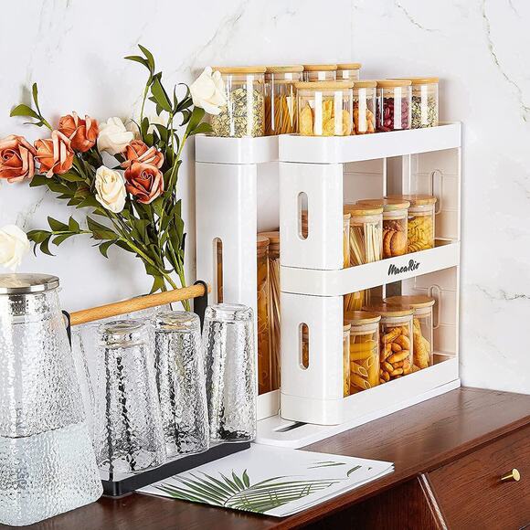 2 Tier Pull Out and Rotate Spice Rack Seasoning Storage Holder Cabinet Shelf - Picture 5 of 12